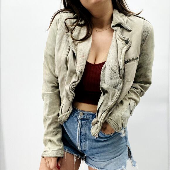 jakett… etc. M grey tan worn distressed  leather suede jacket - Picture 7 of 8